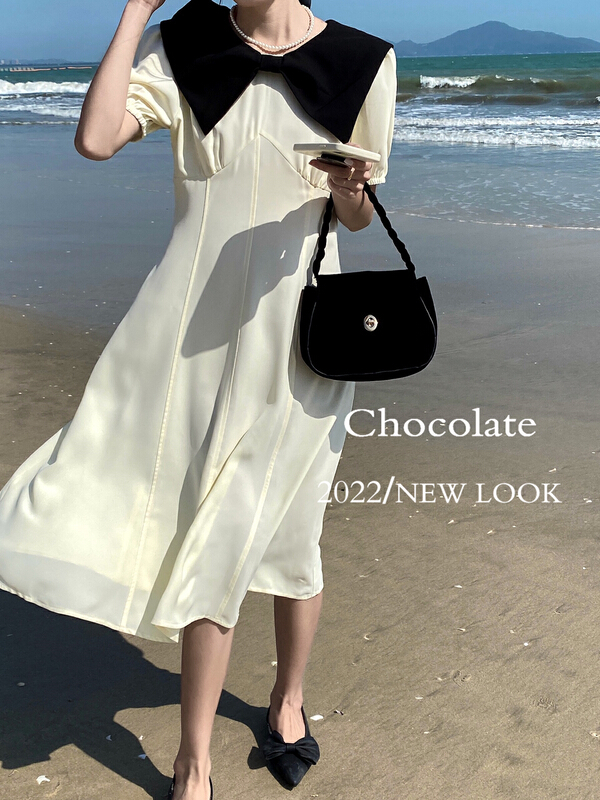 New in early summer! [chocolate] Korean bow design dress 28060# ll