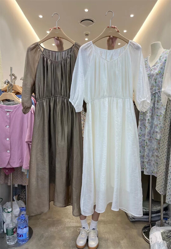 goods in stock! [xhm] Korean version solid color waist closing Tencel dress 2995# ZSY