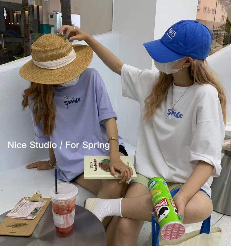 New in early summer! [nice studio] cartoon printed loose short sleeve T-shirt 0688# zxl