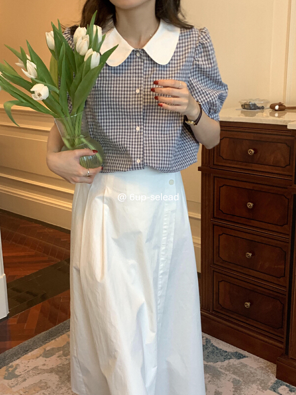 goods in stock! New in early summer! [6-up] Korean color contrast baby collar shirt 68022# XJ