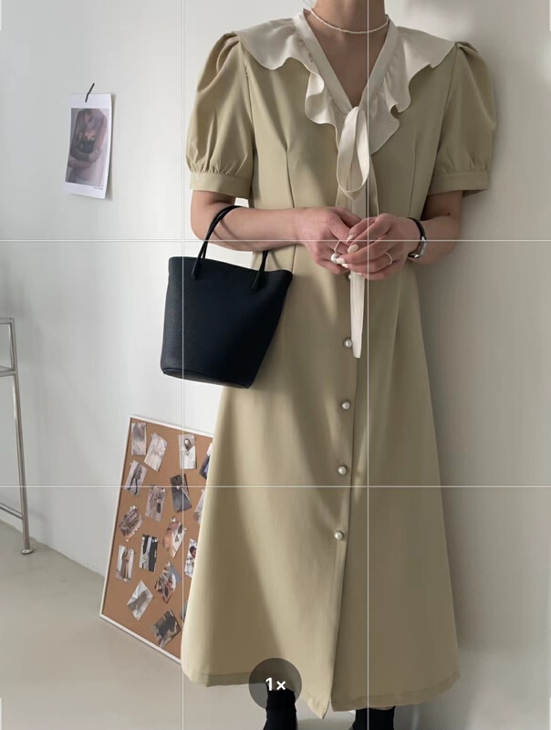 [in mode] Korean contrast lapel and button dress 6826\cqw