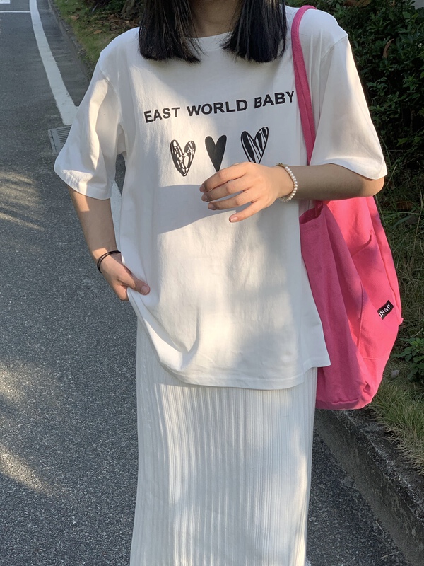 [meet + studio] personalized versatile letter short sleeve T-shirt 59356# LSL