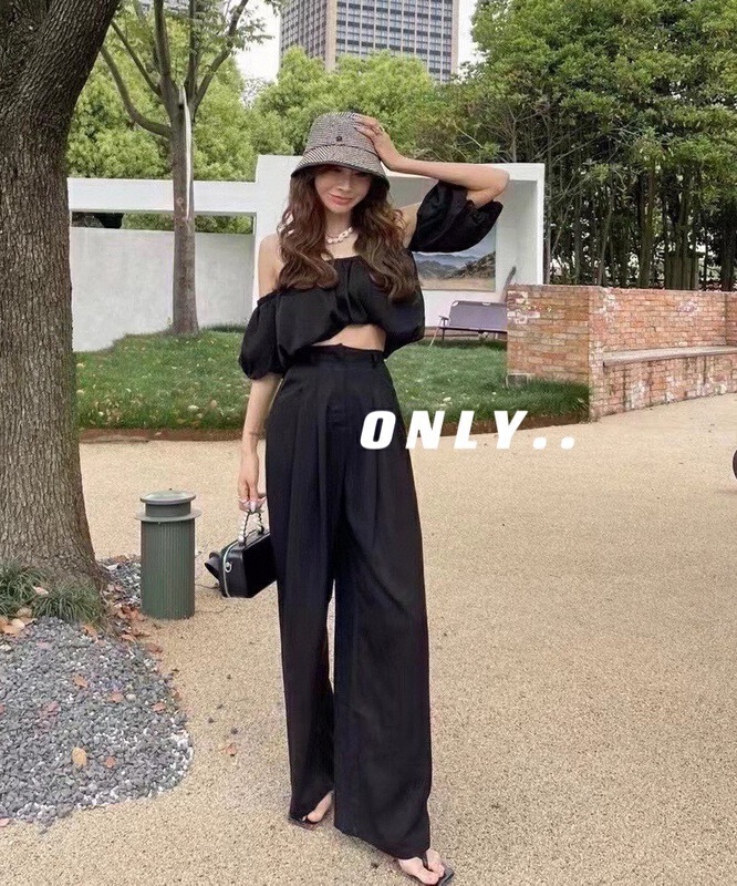 [only] one shoulder short blouse + high waist slim suit pants suit (suit only) 1501# JJ