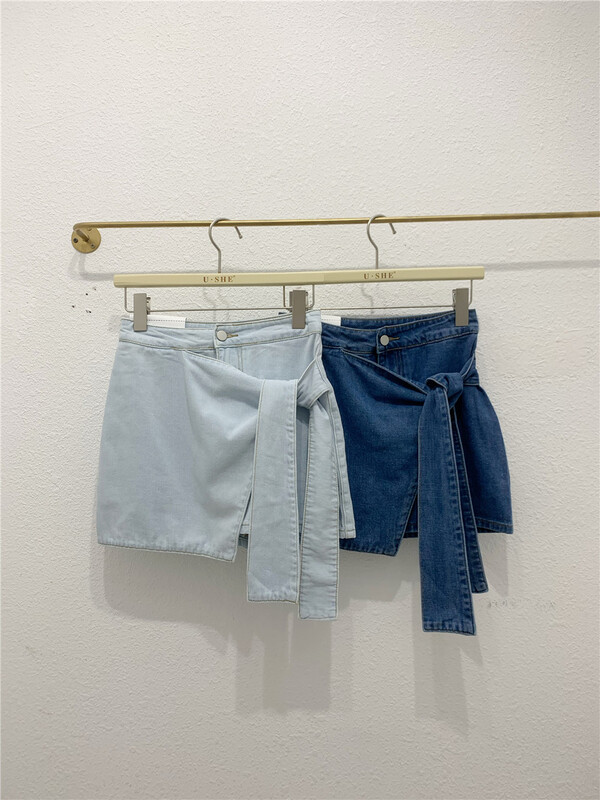 [u.she] Korean lace up design slim denim skirt 39120# cqw