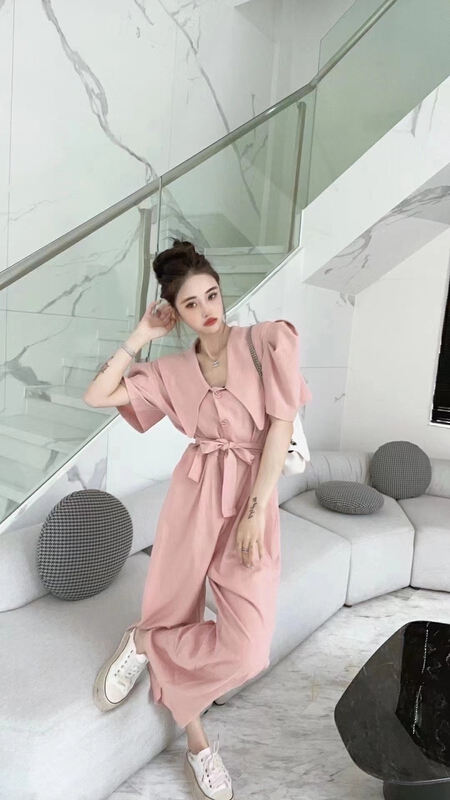 [show] fashion solid color temperament Jumpsuit (with belt) 88339# ozq