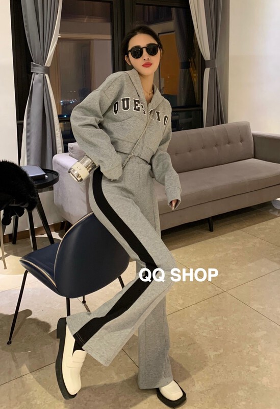 goods in stock! New year in early spring! [QQ shop] including letter sweater + loose wide leg casual pants set 88017# ozq
