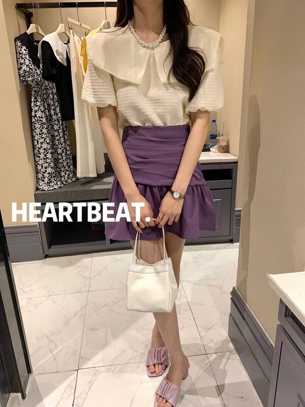 New in early summer! [Heartbeat] temperament contrast color large lapel shirt 3145# L
