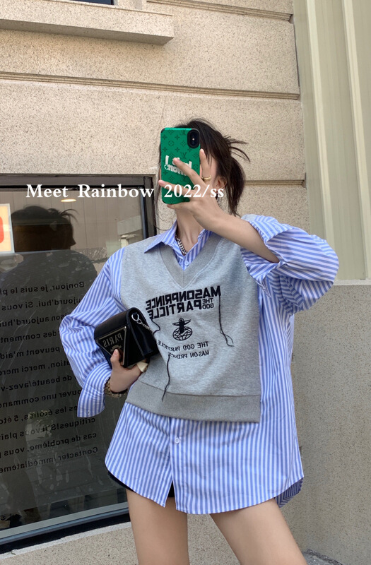 早春上新!【RAINBOW】韓版條紋假兩件襯衫  YS1-XB11-30067#  WTT