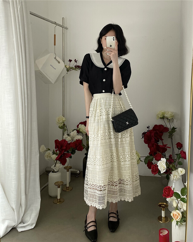 New in early summer! [lemon tree] Korean slim lace skirt ss-166185# XYY