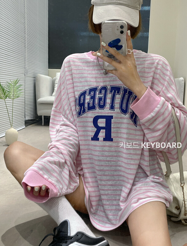 [keyboard] letter printed loose stripe sunscreen shirt a-8917\lsl