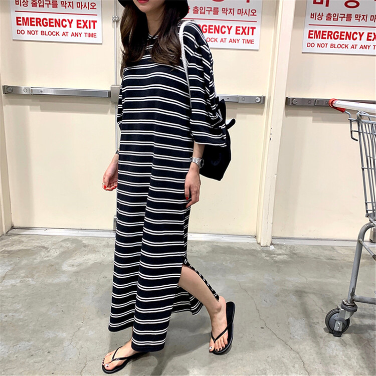 [wut / N Cola] Korean stripe Casual Short Sleeve Dress a2693-2# LSL