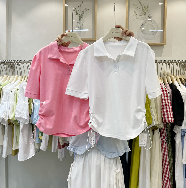 [Max original] Korean drawstring bubble sleeve short polo shirt 98166# HBx