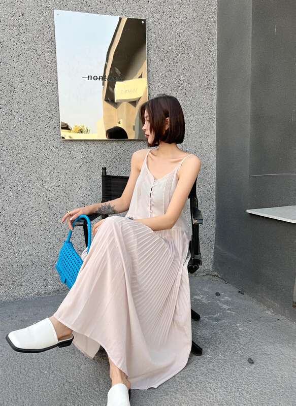 [Za] solid color simple suspender dress 18258# LSL