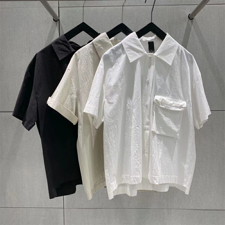 New in early summer! [YBS] simple solid color single breasted short sleeved shirt 92017# hyy