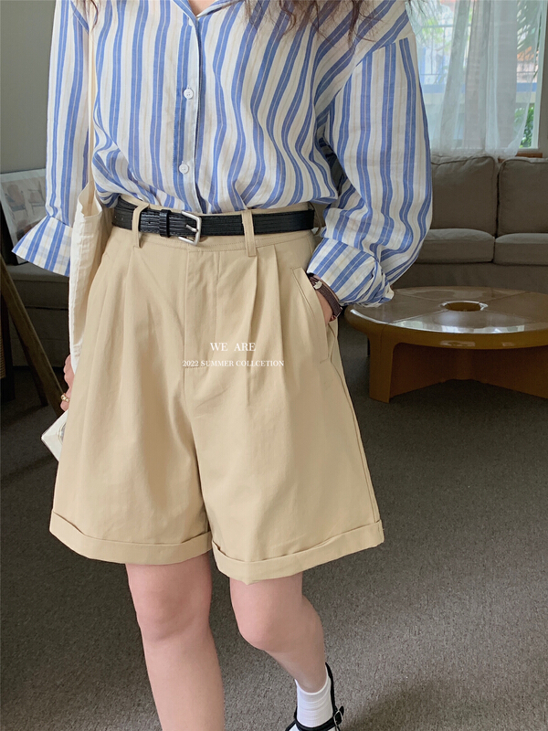 [we are] Korean high waist solid color casual shorts (with belt) 80051# zjy