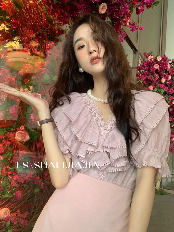 goods in stock! [LS] gentle wind V-neck ruffled blouse 9639# WPL