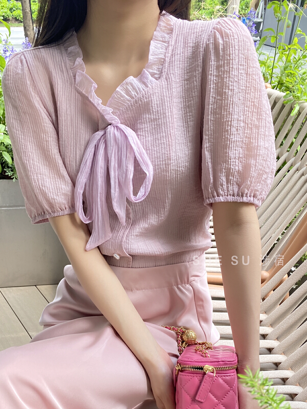 New in early summer! [Shesu sleepover] foreign style square collar slim shirt 2203# zxx