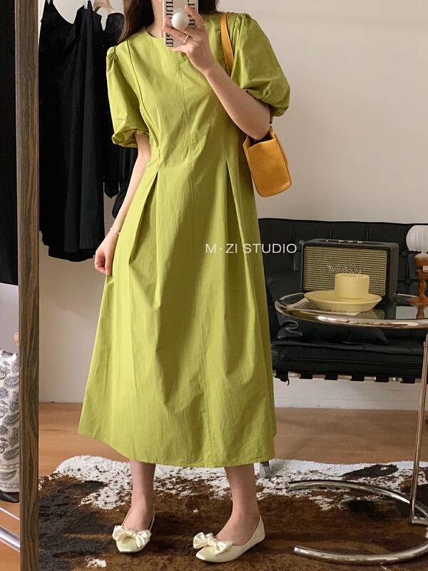 New in early summer! [m.zi studio] Korean style gentle waist closing bubble sleeve dress 6863# HBx