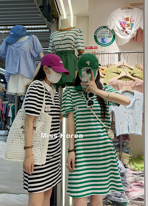 goods in stock! New in early summer! [Miss Korea] striped bubble sleeve fashion dress (dress only) 6523# HBx