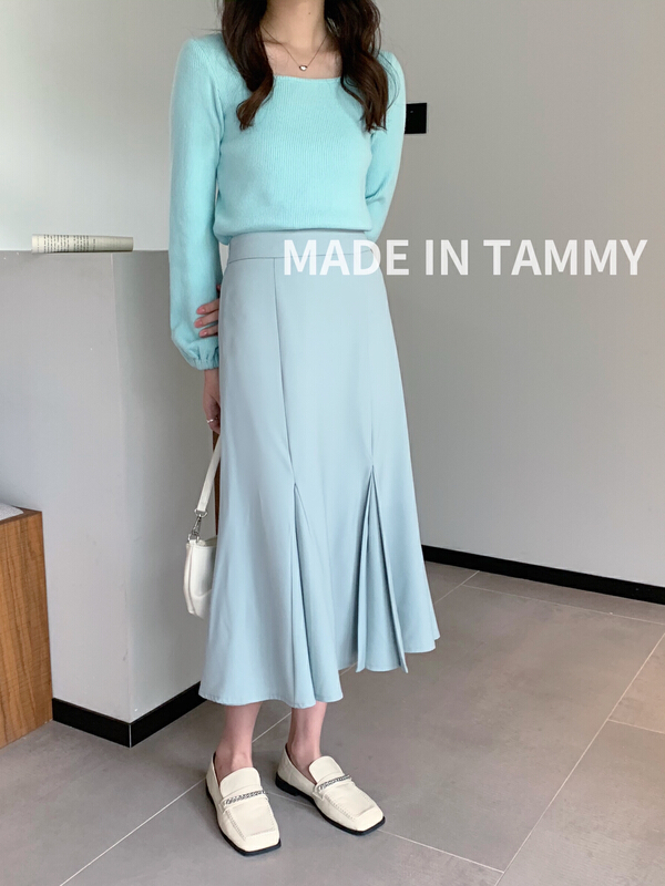 New in early spring! "TAMMY" simple urban commuter fishtail pleated skirt 82501# L