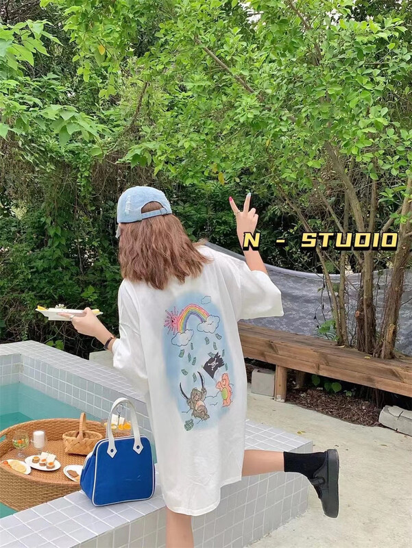 【N】 Cartoon printed little bear Pullover Korean Short Sleeve T-shirt 0864# WTT