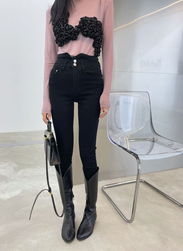 [x2 fansiyu] new elastic high waist thin pencil jeans 1986# WTT in early spring