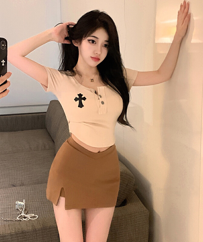 [LML] cross tight U-neck short sleeve T-shirt 8434# ozq