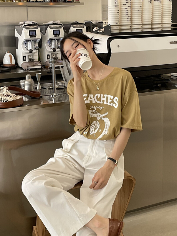 [clean space] Korean versatile loose letter Casual Short Sleeve T-shirt 30572# CLS