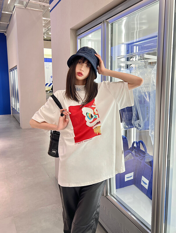 [Nancy] creative half picture printed short sleeve T-shirt q8962# WPL