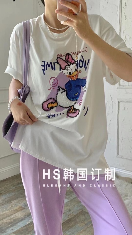[HS Korea custom] casual Disney Donald Duck Sequin short sleeve T-shirt 65258# hjy