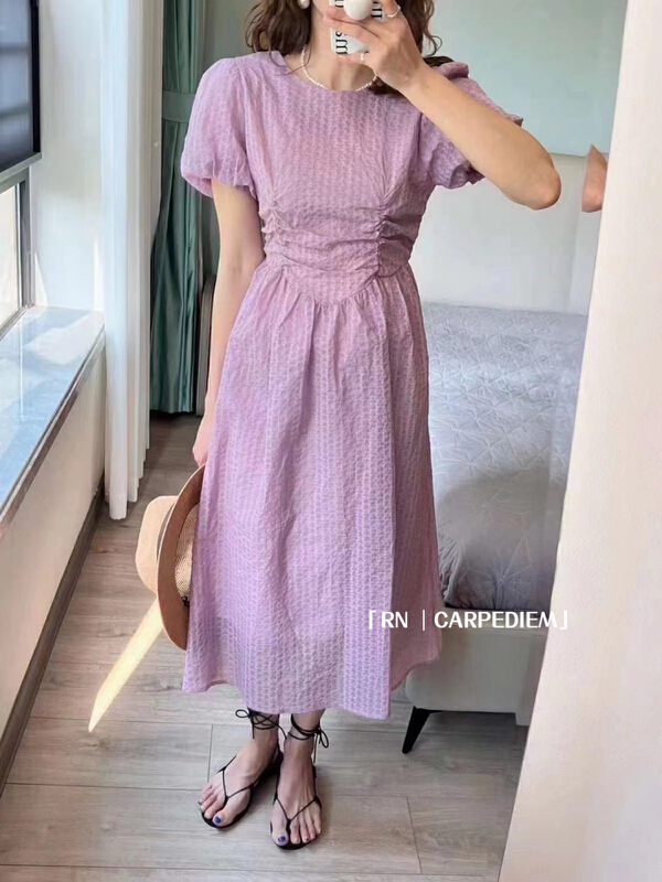 [R n] fashion waist closing bubble sleeve lace up dress 81012# ll