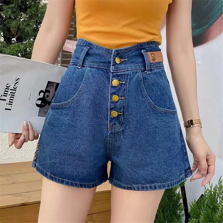 [oz] high waist bear button versatile denim shorts 3203# XJ