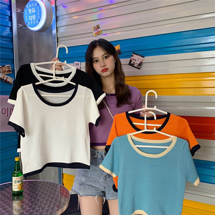 [F.P.] contrast color slim fitting ice silk sweater 58010# HBx