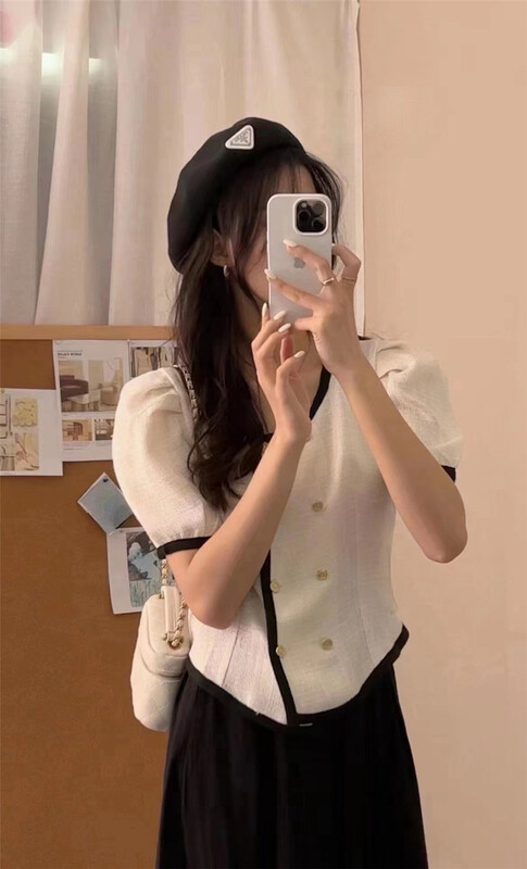 [Susan] contrast color small fragrance double breasted short coat 6662# LSW