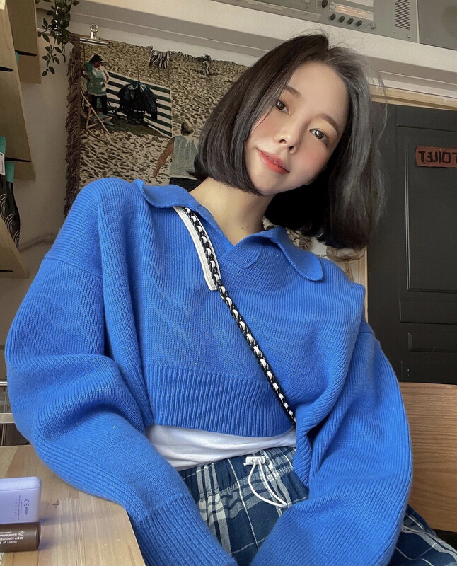 New year in early spring! [savage] Korean version simple Lapel hem split versatile sweater e5995# jhy
