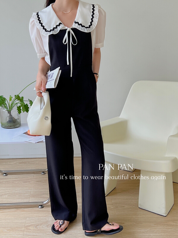 [Panpan] Korean style solid color loose suspender Jumpsuit 13519# cqw