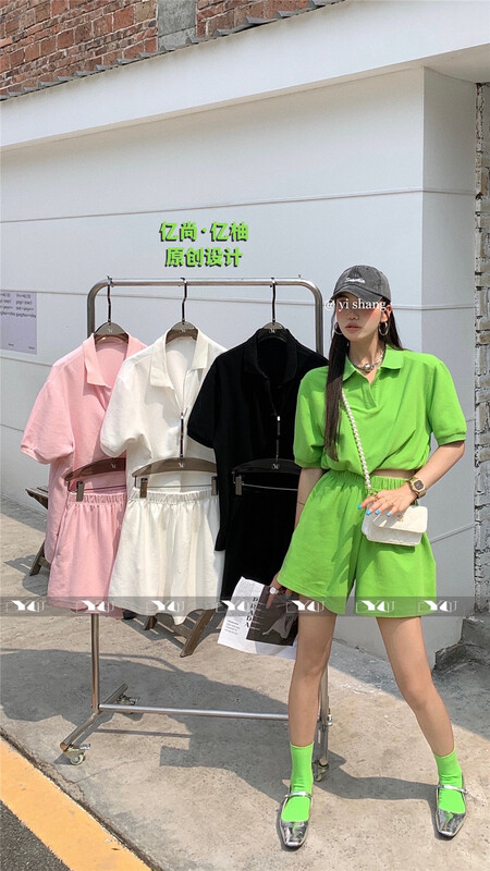 [Yishang & Yiyou] simple niche fashion short sleeved T-shirt + slim casual Shorts Set 6291# LSW