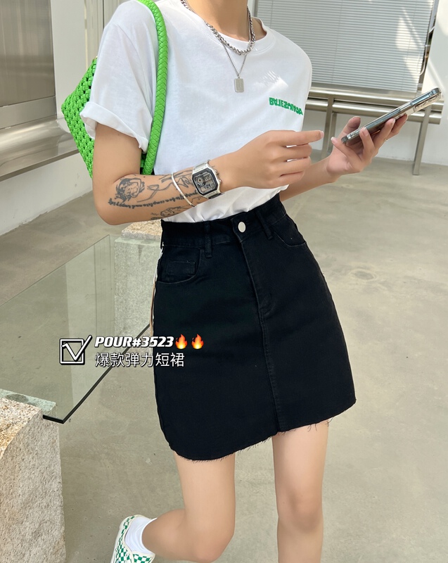 New year in early spring! [pour one] Korean classic versatile elastic denim skirt po3523# L