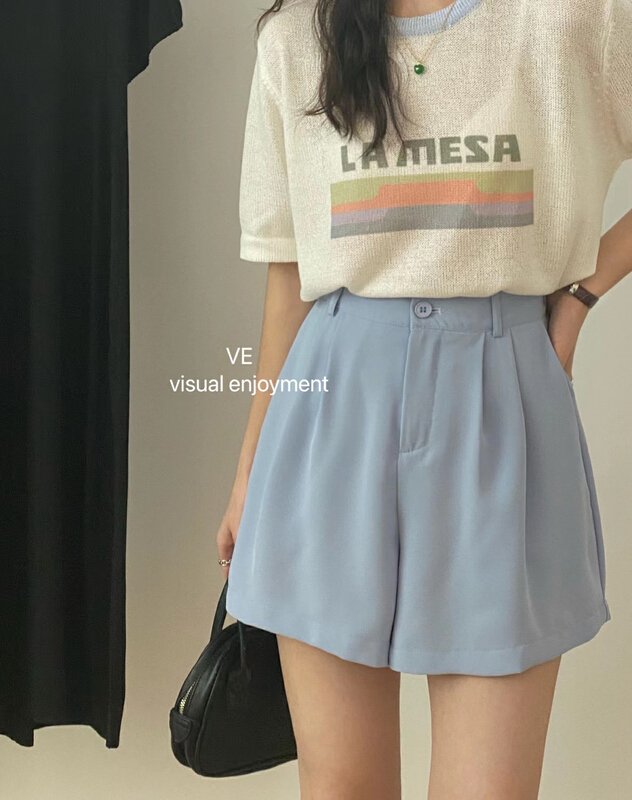 [ve] Korean back elastic high waist slim suit casual shorts 99008# HBx