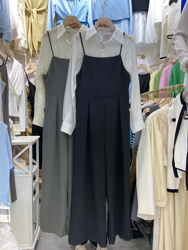 New in early summer! [Hello] Korean long sleeved sunscreen shirt + suspender slim Jumpsuit a6232# lwy