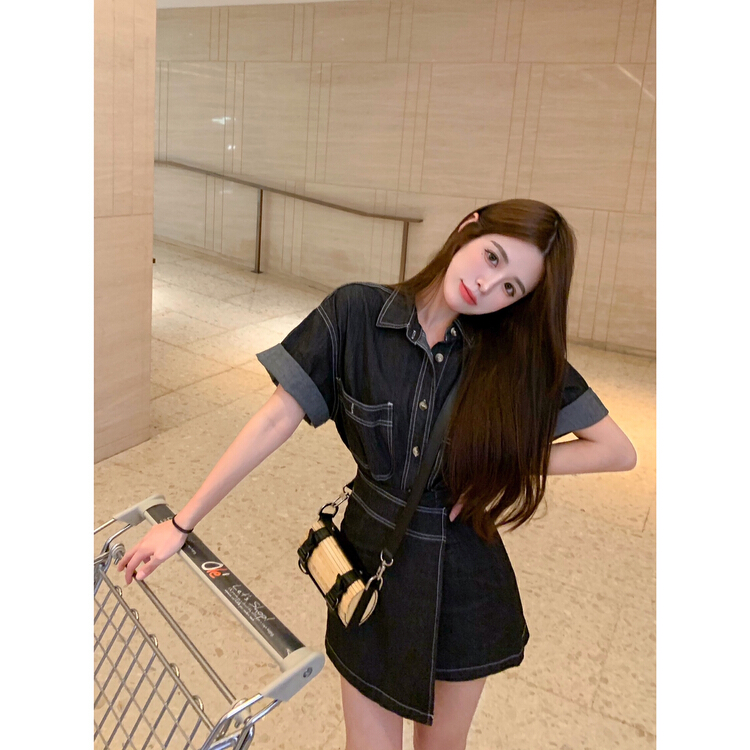 [I do do] fashionable denim jacket + slim skirt suit 8106# cqw