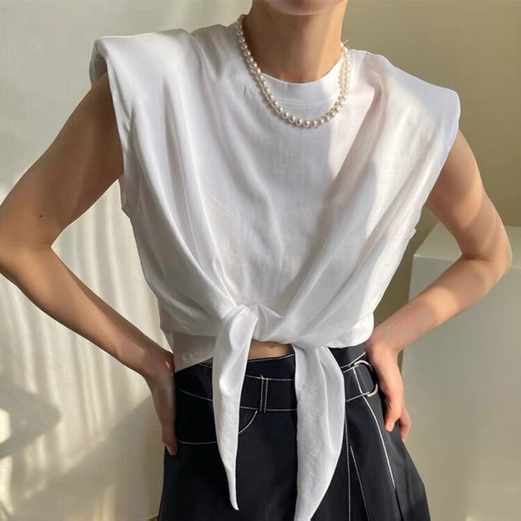 New in early summer! [Tiantian family] knotted solid color Pullover short sleeve T-shirt 8835# WTT
