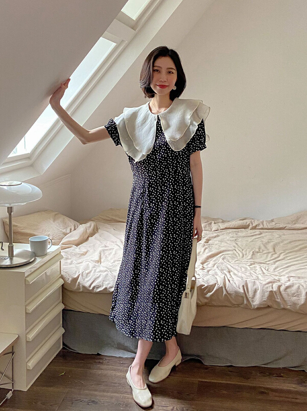 New in early summer! [C for her] elegant lotus leaf doll neck dress 5156# XJ