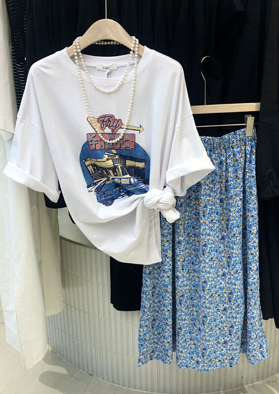 [sanbara] casual round neck color car print short sleeve T-shirt (without shawl and chain) l9550# LSW