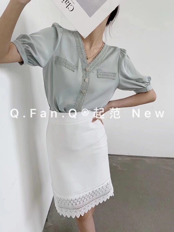 New in early summer! [style] acetate satin lace shirt 7179# JJ