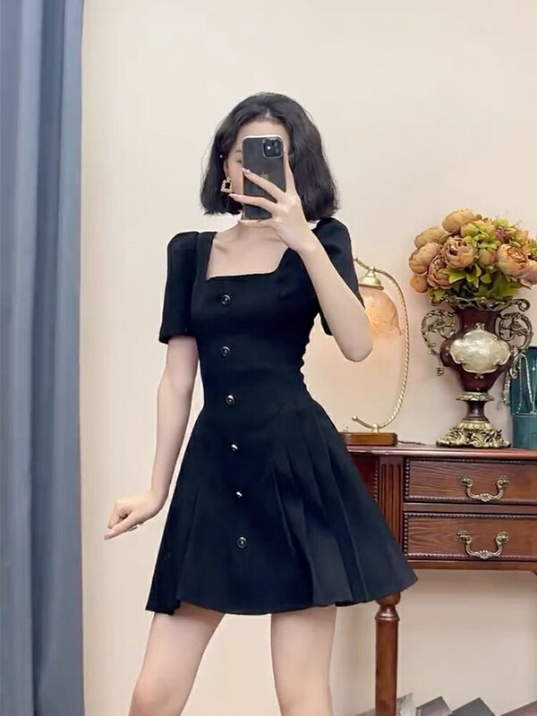 [Huaxi] French Hepburn style square neck dress 9006# PCZ