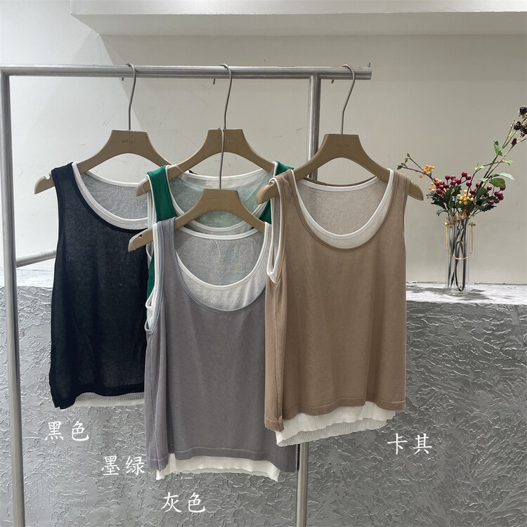 New in early summer! [Weika] color matching fake two loose and versatile Pullover vest / sling 8061# lwy