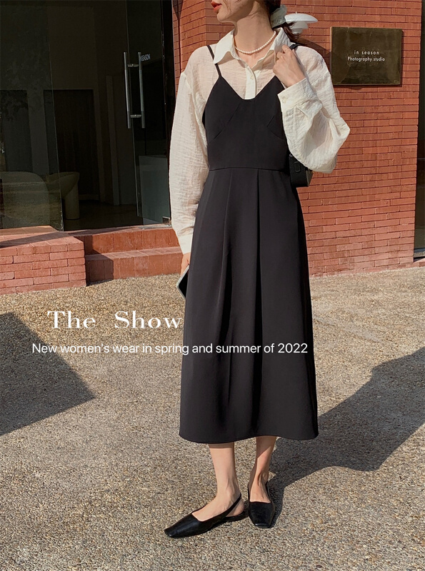 goods in stock! New year in early spring! [the show] Korean fashion light mature temperament suspender dress (only dresses) 30055# CLS