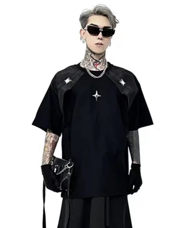 [Tess] dark Department high street style national fashion design sense of minority short sleeve T-shirt cxxu# ZZL