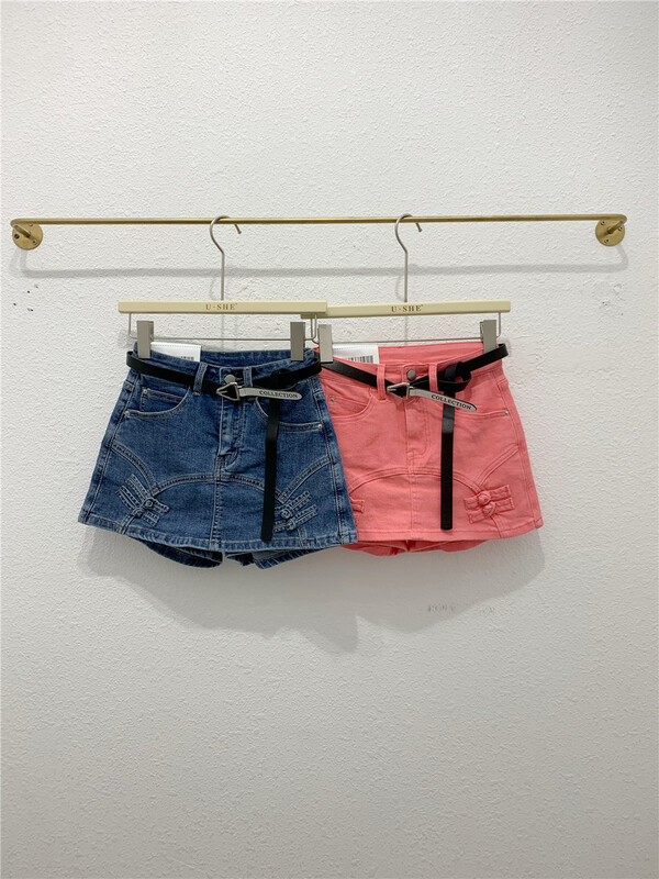 [u.she] Korean casual denim skirt pants (with belt) 88576# cqw